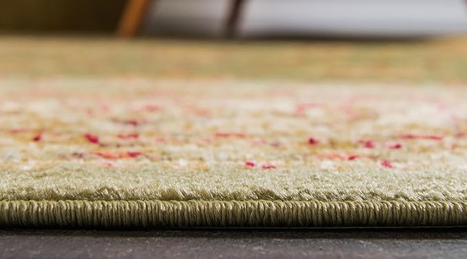 Rugs.com Aditi Collection Rug – 5 Ft Square Green Medium-Pile Rug Perfect for Living Rooms, Kitchens, Entryways