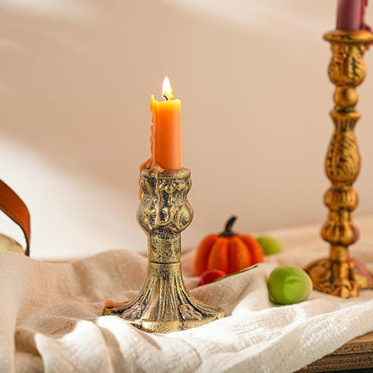 Sungmor Vintage Gold Cast Iron Candle Holder – 4.4" Tall Decorative Rustic Taper Candle Stand – Heavy Antique-Style Candlestick for Table Centerpiece, Fireplace Mantel, or Farmhouse Home Décor
