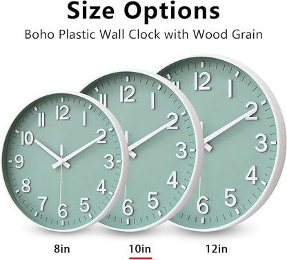 HZDHCLH Wall Clocks Battery Operated,Wall Clock Green,10 inch Wall Clock Silent Non Ticking Modern 3D Numbers for Kitchen Bedroom Living Room Office Classroom Decor