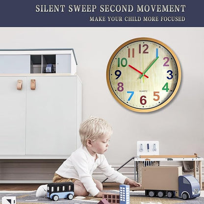 Wall Clock, 12 Inch Easy to Read Silent Non-Ticking Colorful Battery Operated Clock,for Bedroom,Living Room,Kitchen,Office,School Classroom (Yellow)