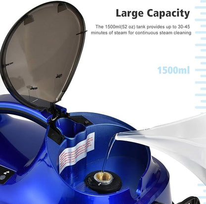 COSTWAY 2000W Multipurpose Steam Cleaner with 19 Accessories, Household Steamer w/ 1.5L Tank for Chemical-Free Cleaning, Heavy Duty Rolling Cleaning Machine for Carpet, Floors, Windows and Cars (Blue)