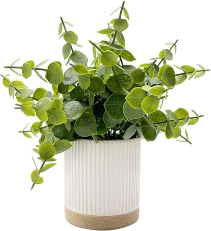 Small Fake Plants Eucalyptus Fake Potted Plants Artificial Eucalyptus Faux Greenery in Ceramic Pot for Bathroom Table Office Home Decor(Green)