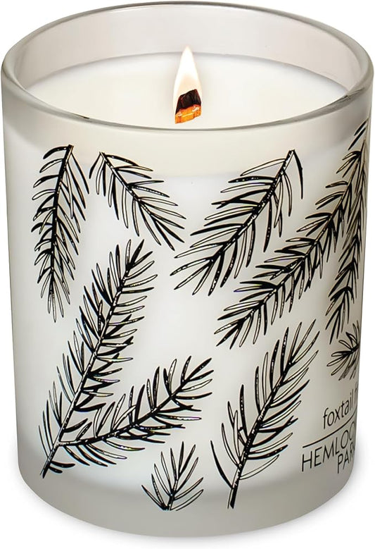 Hemlock Park Frosted Jar Wood Wick Candle Handcrafted with Natural Coconut Wax (Standard 7.2 oz, Foxtail Fir)