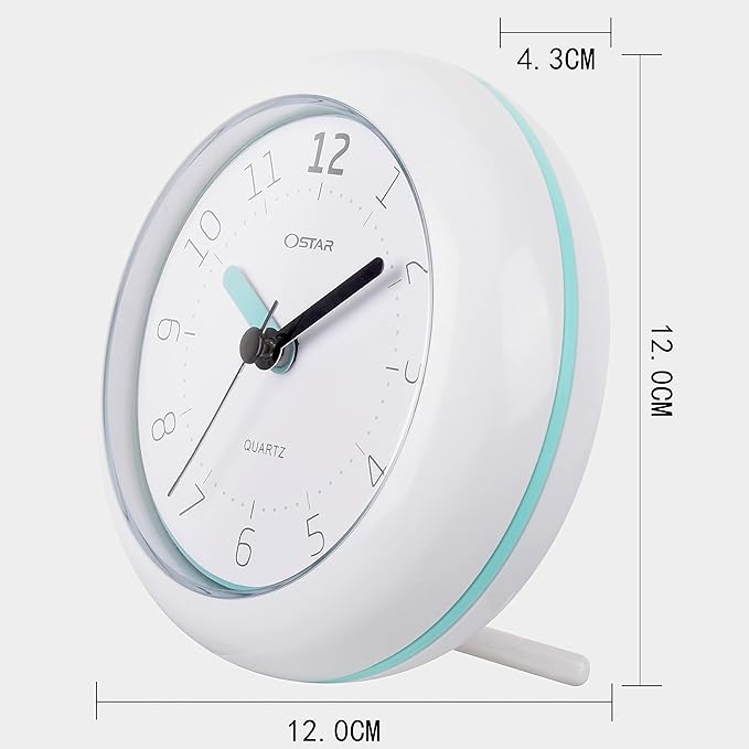 OSTAR Waterproof Bathroom Shower Clock, Analog Quartz Clock Hanging Stand Dual Purpose, One AA Battery Operated 4.72 inch Round Size