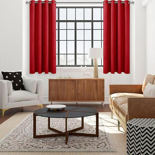 DWCN Red Curtain 63 Inches Long, 70 Wide Inch Blackout Drapes for Bedroom, Solid Thermal Living Room Panels - Red, W70 x L63 Inch, Set of 2
