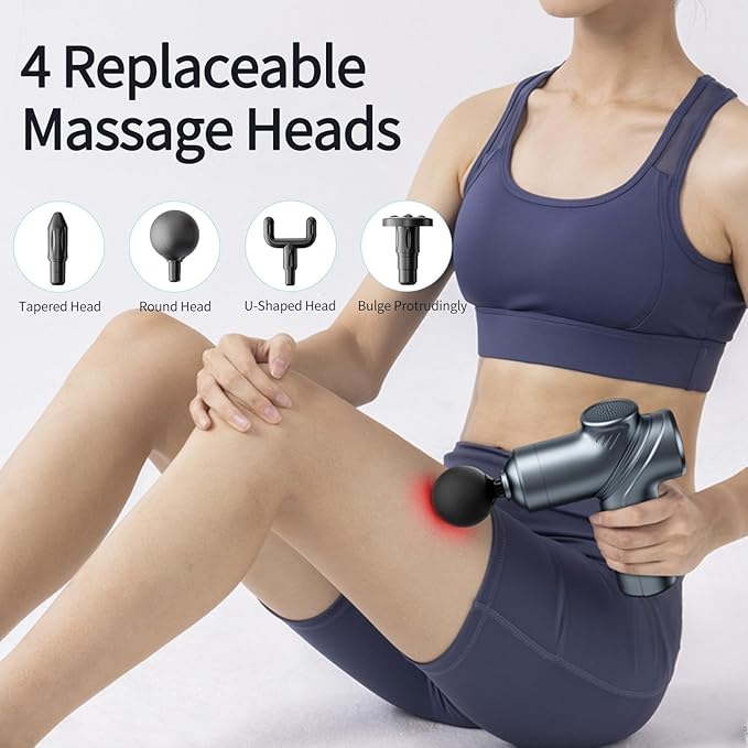 Massage Gun Deep Tissue,Small Travel Percussion Massage Gun with 4 Massage Heads 6 Speeds for Relieving Muscle Soreness for Office Gifts（Blue）
