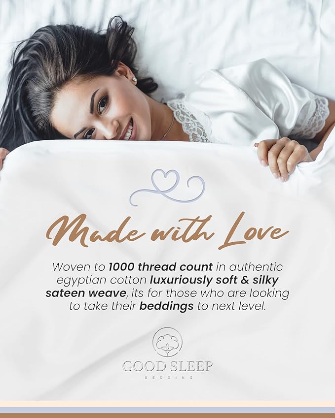 GOOD SLEEP BEDDING California King Sheet Sets - 100% Egyptian Cotton Sheets California King Size, 4Pc, 1000 TC, Cal King Sheet Set, Soft Sateen Weave, 16" Deep Pocket California King Sheet Set - White