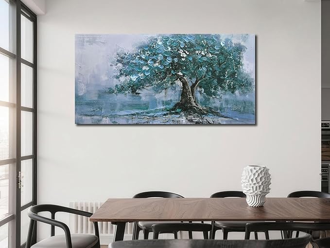 Ardemy Tree Canvas Wall Art for Living Room Teal Tree of Life Bedroom Pictures Paintings Wall Decor Large Artwork for Walls Home Office Dining Room Kitchen, 40"x20"