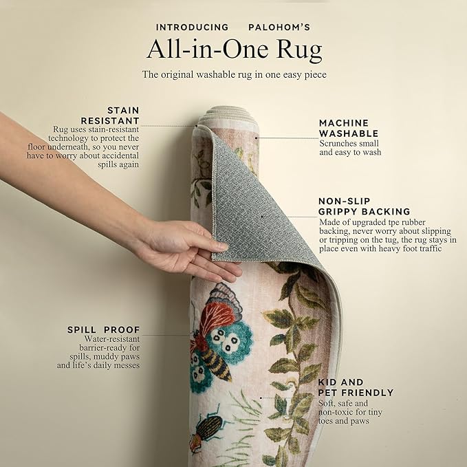 Machine Washable Rugs for Living Room: 9x12 Area Rugs Vintage Rugs Stain Resistant Non Slip Low Pile Soft Lightweight Carpet Rug for Bedroom Kitchen Dining Room Nursery Kids Room Farmhouse