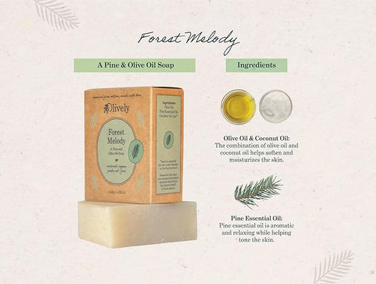 Olively Forest Melody - All Natural Soap Bar - Soap Bar handmade with Olive and Pine Oil - Bar Soaps made with 100% natural ingredients - Body, Bath and Shower Soap - Vegan Bar Soap