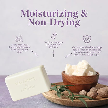 Wavertree & London Lavender D'Provence Scented Natural Soap Bar, 7oz Moisturizing French Triple Milled Soap Bar for Women & Men Enriched with Organic Shea Butter, Pure Bath & Body Soap (1 Bar)
