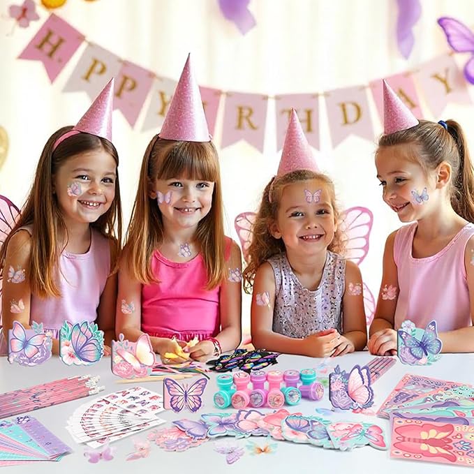 BenLouis 108Pcs Butterfly Party Favors Butterfly Fairy School Stationery Set Bulk for Kids Spring Flower Tea Birthday Birthday Goodie Bag Stuffers Classroom Gifts Rewards Pinata Filler
