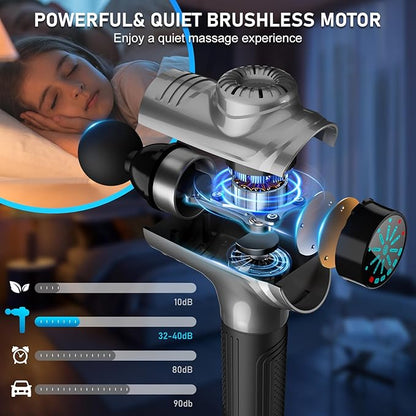 RAEMAO Massage Gun, Handheld Electric Deep Tissue Muscle Massager for Athletes for Pain Relief Attaching 8 Replacement Heads, Percussion Massager with 10 Speeds, Father's Day Gifts, Grey