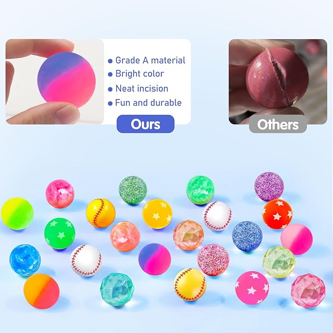 Bouncy Balls for Kids 24 Pieces 6 Styles 32 mm Assorted Bouncy Balls Toys for Kids Party Favors, Birthdays Party Favors, Classroom Prizes