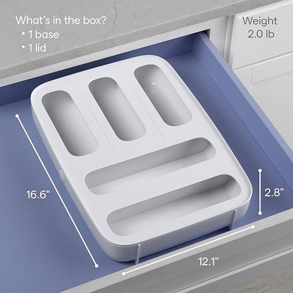 YouCopia StoraBag Drawer Food Bag Dispenser, Plastic Sandwich Bags Organizer for Kitchen Storage, 5-Slot, White