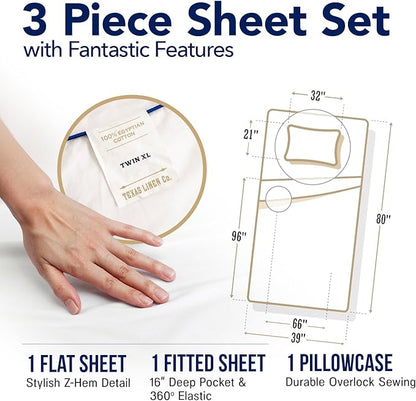 TEXAS LINEN CO. 100% Egyptian Cotton Sheets Twin XL Size - 1000 Thread Count 3 PC Twin XL Sheet Sets Cotton, College Dorm Sheets Twin XL Set, 16" Deep Pocket Luxury Cooling Bed Sheets - Silver