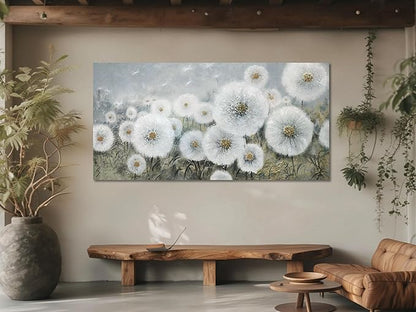 Ardemy Dandelion Wall Art Extra Large Floral Pictures Wall Decor Living Room Flowers Paintings Textured Artwork for Walls Bedroom Kitchen Dining Room Home Office, 58"x29"