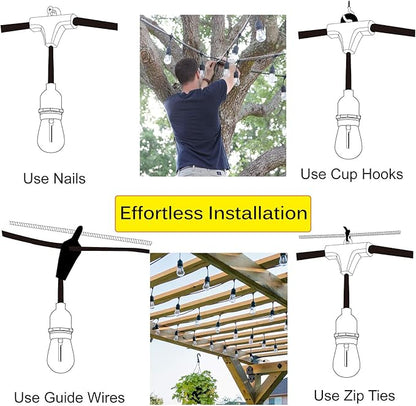 Outdoor String Light 48FT LED Heavy-Duty Patio Lights String Linkable with Shatterproof 15 LED Bulbs for Outside Cafe Porch Market String Lights
