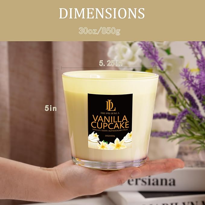 Large Candle Vanilla Cupcake Scented, 4 Wick Natural Soy Candles for Home Scented, 30oz Big Candle Long Lasting, Home Aromatherapy Candles Housewarming Valentine's Day Gift for Women Men