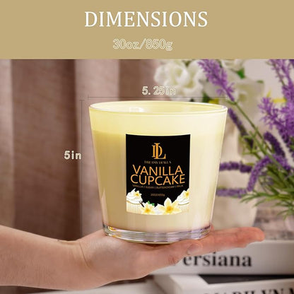 Large Candle Vanilla Cupcake Scented, 4 Wick Natural Soy Candles for Home Scented, 30oz Big Candle Long Lasting, Home Aromatherapy Candles Housewarming Valentine's Day Gift for Women Men
