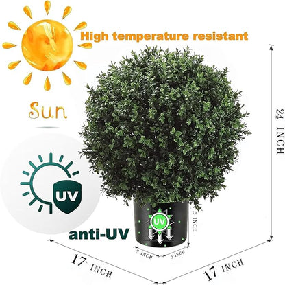 24" T with 17" W Artificial Topiary Trees, Decorative Indoor Outdoor Faux Boxwood, for Home, Office, and Garden Decor