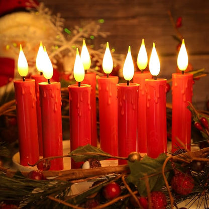Set of 10 PCS Flickering Christmas Tree Candle Lights, Clip on Candles for Christmas Tree Battery Operated with Remote, Flameless LED Window Candles for Home Christmas Party Decoration