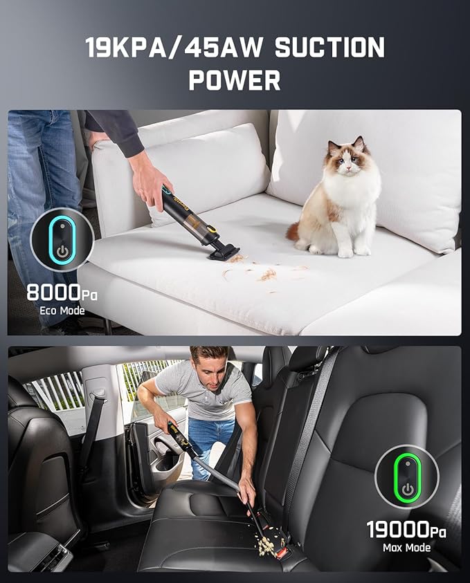 Fanttik Slim V8 APEX Car Vacuum, 4-in-1 Portable Mini Cordless Vacuum with 19000pa Suction Power, Type-C Charge, 2 Suction Modes, Handheld Vacuum for Small Jobs, Car, Office Desk, Keyboards (Black)