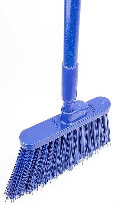 SPARTA 41083EC14 Plastic Color Coded Broom, Unflagged Bristles, Long Broom With Angled Head For Small Debris Cleaning, 56 Inches, Blue, (Pack of 12)