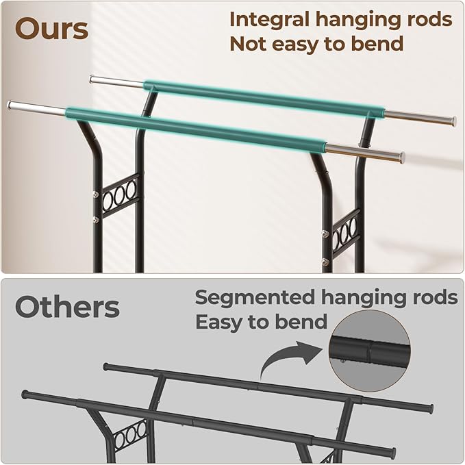 Clothing Racks for Hanging Clothes: Heavy Duty Rolling Garment Rack 600LBS Coat Rack with Wheels Shelves Portable Closet Wardrobe Adjustable Metal Sturdy Cloth Rack Hanger Storage Organizer Black