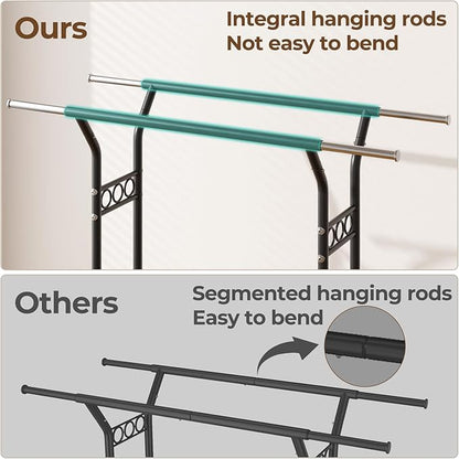 Clothing Racks for Hanging Clothes: Heavy Duty Rolling Garment Rack 600LBS Coat Rack with Wheels Shelves Portable Closet Wardrobe Adjustable Metal Sturdy Cloth Rack Hanger Storage Organizer Black