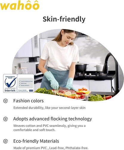 LANON wahoo Skin-Friendly Cleaning Gloves, Dishwashing Kitchen Gloves with Cotton Flocked Liner, Reusable, Non-Slip, Surf Spray, Medium