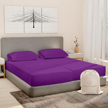 Split King Sheets Sets for Adjustable Bed Cotton, Luxury Sheets, 1000 TC Egyptian Cotton Sheets, 5 Piece 100% Cotton Split King Sheet Set, Sateen Sheets, 2 Fitted - 16" Deep Pocket, Purple