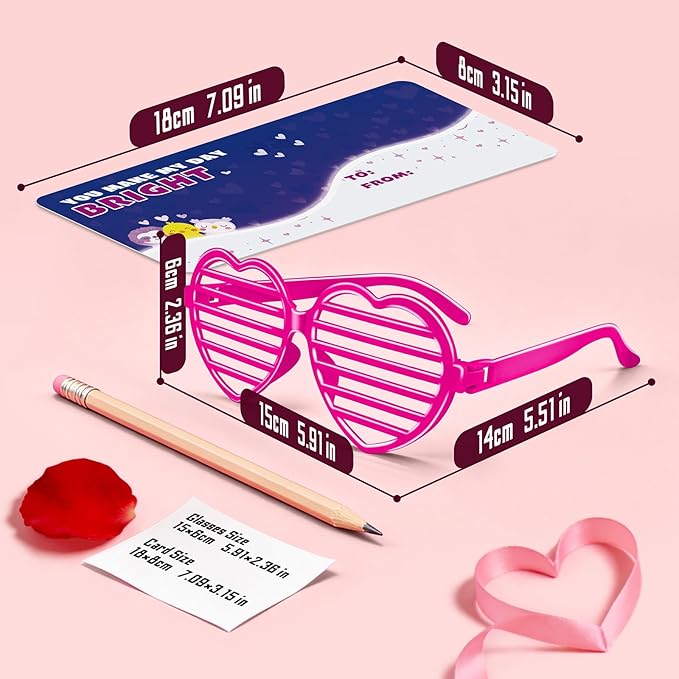 Amy&Benton 28PCS Shutter Glasses Toys with Valentines Gift Cards, Valentines Day Heart Shaped Shutter Shade Glasses for Kids Classroom Exchange Gifts Praty Prizes Bulk