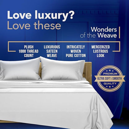 TEXAS LINEN CO. 100% Egyptian Cotton Sheets California King Size - 1000 Thread Count 6 PC Luxury 5-Star Hotel Cal King Sheets, 16" Deep Pocket Sateen Weave, Extra Soft Cooling Bed Sheet Set - Silver
