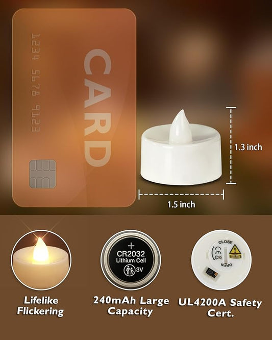 Homemory 24-Pack Flameless LED Tea Lights Candles Battery Operated, 200+Hour Fake Electric Candles TeaLights for Votive, Halloween, Ofrenda, Diya, Wedding Centerpiece Table Decor, Funeral, Christmas