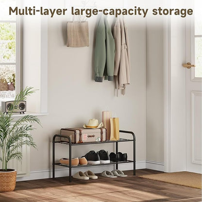 2-Tier Metal Shoe Rack, Free Standing Shoe Storage Rack for Entryway, Closet and Hallway (Black, 2-Tier-Short)