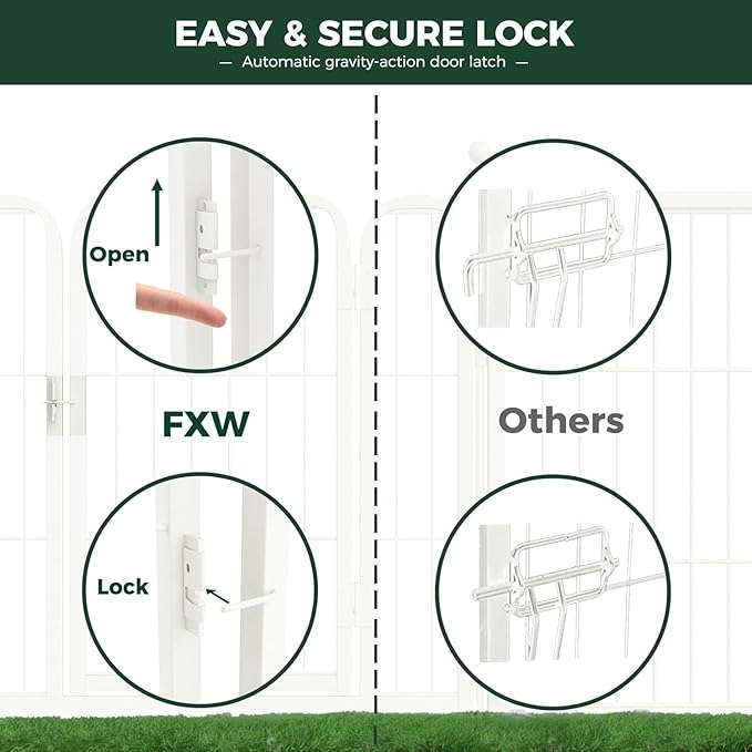 FXW Rollick Unleashed Dog Playpen for Indoor, Yard, RV Camping, 45 inch 32 Panels for Large Dogs, White│Patented
