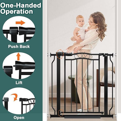 Fairy Baby 71.7"-81.1" Extra Wide Baby Gate for Doorways, Large Pet Gate for Wide Openings, Pressure Mounted Safety Child Gate for Stairs, Metal Auto Close Long Dog Gate with Door Walk Thru, Black