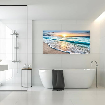 Baisuart S02298 Canvas Prints Wall Art Beach Sunset Ocean Waves Nature Pictures Stretched Canvas Wooden Framed for living Room Bedroom and Office