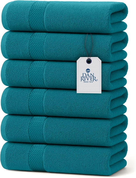 DAN RIVER 6-Pack Premium Hand Towels (16x28 Inches) - 100% Cotton, Ultra Soft, Lightweight, Highly Absorbent Towels for Bathroom, Spa, Gym, Salon, Hotel, and Travel - 550 GSM - Teal