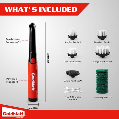 Goldblatt Electric Spin Scrubber Cordless 18-Piece Kit, Power Scrubber with Battery Indicator Light, IPX6 Waterproof, Electric Cleaning Brush for Grout, Tile, Bathroom, Kitchen Cleaning
