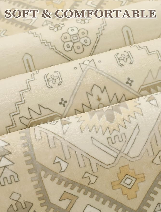 SERISSA Runner Rug for Hallways, 2'6"x8' Washable Non Slip Kitchen Runner Rug, Long Boho Rug Vintage Beige Hallway Stair Ultra Soft Print Floor Carpet for Bedroom Bathroom Laundry Room