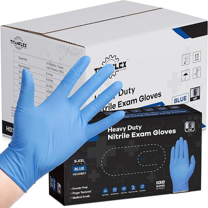 TitanFlex Disposable Nitrile Gloves 6 mil Blue Heavy Duty Disposable Gloves, Cooking Mechanic Gloves, Latex Free Powder Free