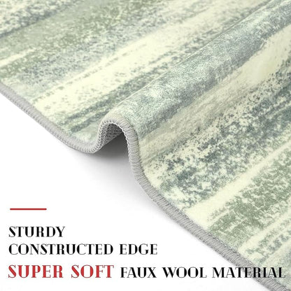 Modern Abstract Runner Rug 2x6, Sage Green Grey Washable Entryway Runner Non-Slip Soft Hallway Rug Runner Thin Print Faux Wool Carpet for Kitchen Bedroom Laundry Room Indoor