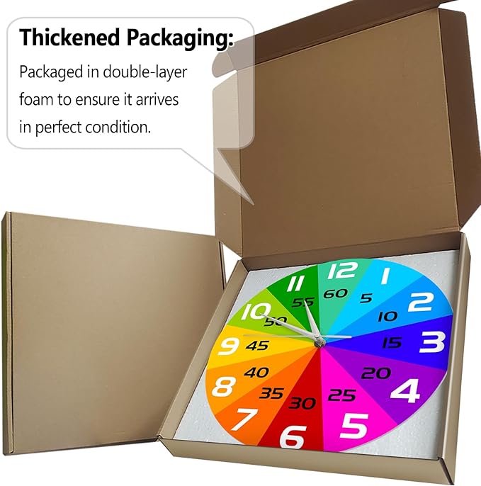 Rainbow Color Wheel Learning Clock, 12'' Telling Time Teaching Clock for Kids Analog Classroom Wall Clock Silent Movement Battery Operated for School Classroom Students Back to School Gifts