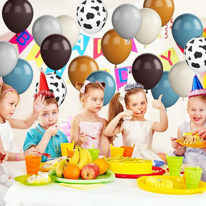 Cowboy Western Party Balloons 12 Inches 50pcs Cow Print Balloons, Coffee Brown Blue Cow Balloons for Cowboys Cowgirls Rodeo Party Birthday Baby Shower Western Farm Animals Cow Themed Party Decor