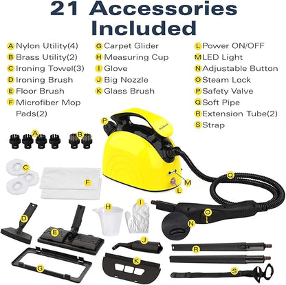 Steam Cleaner for home, 248°F Powerful Multipurpose Steam Mop for Home Use, 38Oz Capacity, Heavy Duty Steamer for Carpets, Handheld Steamers, Floors, Cars, Tiles, Crack Cleaning（Yellow）