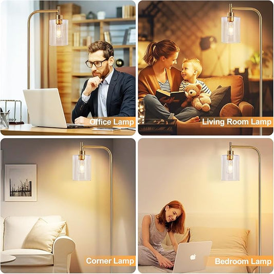 DLLT Floor Lamp Tall for Room: Gold Standing Lamp with Seeded Glass Lampshade for Living Room - Modern Bright Lamp for Bedroom - Industrial Corner Floor Lamps for Office 8W Led Bulb Included