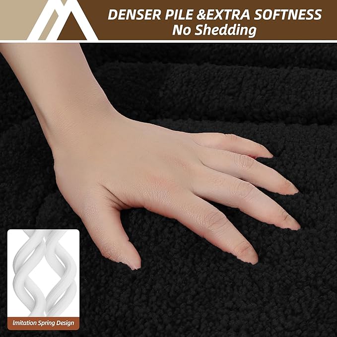 COSY HOMEER Bathroom Mat Rugs 24”x48” Non-Slip Absorbent Bath Mat Plush Shaggy Machine Washable Bath Rugs Soft Polyester Bath Mats for Bathroom Floor,Tub and Shower,Black