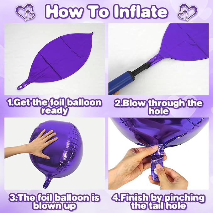Purple Round Foil Balloons 9 pcs,Purple Giant 4D Round Balloons 22 Inch for Wedding Graduation Anniversary Baby Shower Birthday Party Decorations